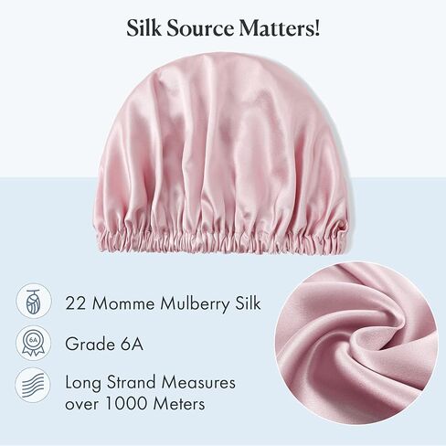 Mommesilk Silk Sleep Cap 22 Momme Pure Silk Bonnet for Women Adjustable Elastic Mulberry Silk Sleeping Cap Head Cover Hair Pink in Kuwait