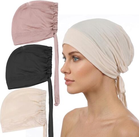 3 Pcs No Slip Cotton Hijab Undercaps for Women, Comfortable Hijab Caps Islamic Muslim Under Hijabs Cap Inner Under Scarf Hijabs for Women Muslim in Saudi Arabia