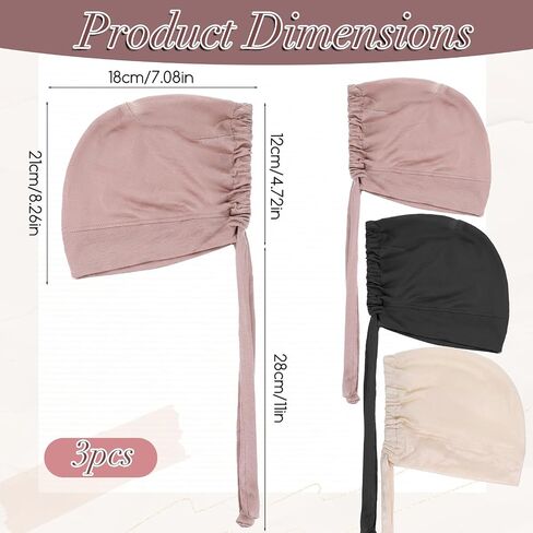 3 Pcs No Slip Cotton Hijab Undercaps for Women, Comfortable Hijab Caps Islamic Muslim Under Hijabs Cap Inner Under Scarf Hijabs for Women Muslim in Saudi Arabia