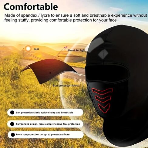 Summer Balaclava Face Mask for Men and Women, UV Protection, Breathable Cooling Sun Protection Mask for Motorcycle and Cycling, Full Head Coverage with Glasses Holes Black in Saudi Arabia