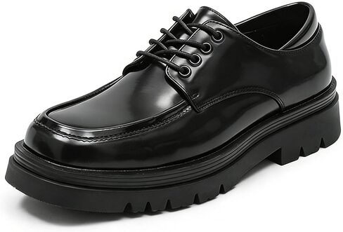 Men's Leather Platform Oxfords Classic Square Toe Comfortable Lace-Up Soft Non-Slip Lug Sole Chnuky Heel Dress Derby Shoes for Business Wedding in Saudi Arabia