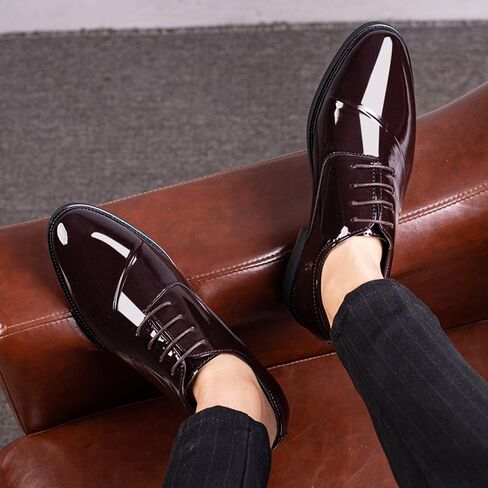 Men's Patent Leather Tuxedo Dress Shoes Classic Lace-up Formal Business Oxford Wedding Shoes in Saudi Arabia