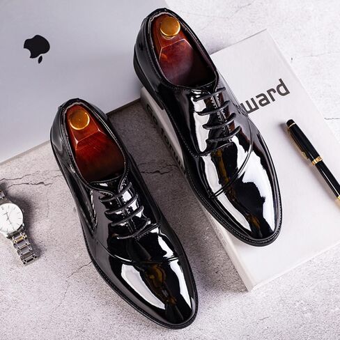 Men's Patent Leather Tuxedo Dress Shoes Classic Lace-up Formal Business Oxford Wedding Shoes in Saudi Arabia
