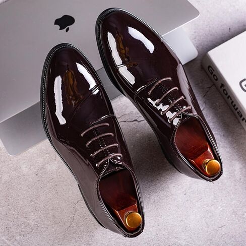 Men's Patent Leather Tuxedo Dress Shoes Classic Lace-up Formal Business Oxford Wedding Shoes in Saudi Arabia