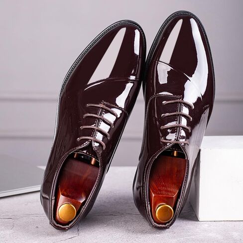 Men's Patent Leather Tuxedo Dress Shoes Classic Lace-up Formal Business Oxford Wedding Shoes in Saudi Arabia