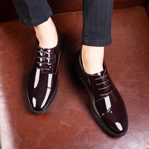 Men's Patent Leather Tuxedo Dress Shoes Classic Lace-up Formal Business Oxford Wedding Shoes in Saudi Arabia