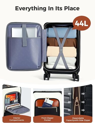 Carry on Luggage Airline Approved 22x14x9, 20 Inch Expandable Hardside Suitcases with Spinner Wheels, Front Business Pockets Carry on Suitcase for Women Men with TSA Lock, Lightweight Travel Luggage in Saudi Arabia