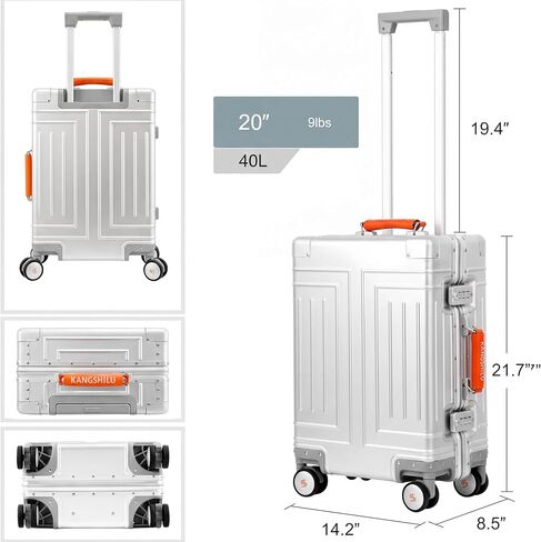 Aluminum Carry On Luggage 20 Inch, Zipperless Aluminum Suitcase with Removable Wheels, TSA Lock, Leather Handle, Sleek Durable Metal Carry-On for Travel in Saudi Arabia