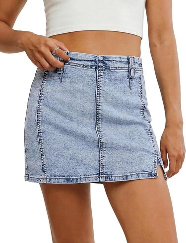 luvamia Jean Skorts for Woman High Waisted Side Slit Mini Short Skirt with Shorts Stretchy Denim Skirts Country Concert in Kuwait
