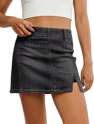 luvamia Jean Skorts for Woman High Waisted Side Slit Mini Short Skirt with Shorts Stretchy Denim Skirts Country Concert in Kuwait
