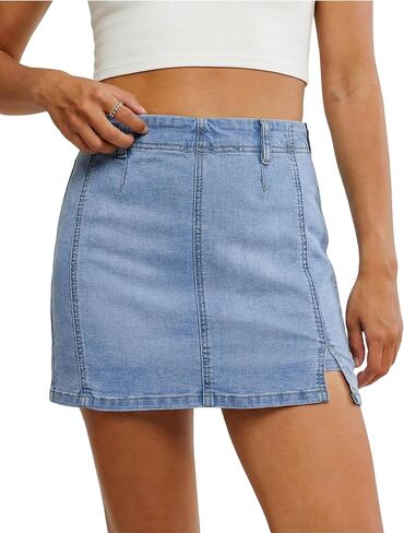 luvamia Jean Skorts for Woman High Waisted Side Slit Mini Short Skirt with Shorts Stretchy Denim Skirts Country Concert in Kuwait