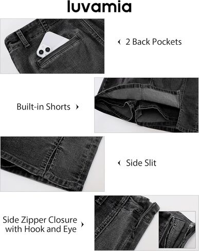 luvamia Jean Skorts for Woman High Waisted Side Slit Mini Short Skirt with Shorts Stretchy Denim Skirts Country Concert in Kuwait