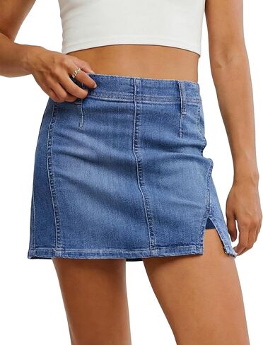 luvamia Jean Skorts for Woman High Waisted Side Slit Mini Short Skirt with Shorts Stretchy Denim Skirts Country Concert in Kuwait