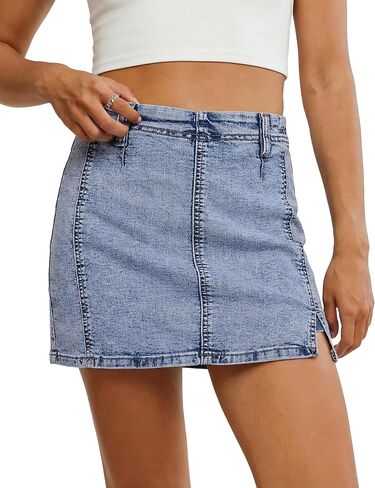 luvamia Jean Skorts for Woman High Waisted Side Slit Mini Short Skirt with Shorts Stretchy Denim Skirts Country Concert in Kuwait