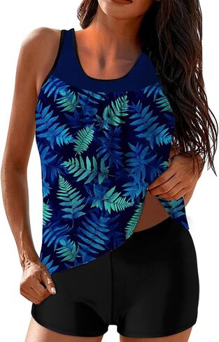 Modest Tankini Swimsuits for Women Floral Printed Two Piece Bathing Suits Tank Tops and Tummy Control Swim Shorts in Saudi Arabia