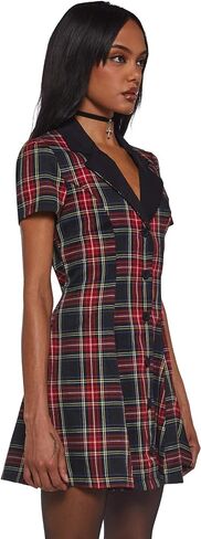 Dolls Kill Devil You Don't Exist Plaid Dress by Current Mood - Fit & Flare Plaid Dress with Notched Lapel for Grunge Fashion in Saudi Arabia