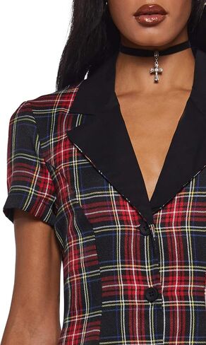 Dolls Kill Devil You Don't Exist Plaid Dress by Current Mood - Fit & Flare Plaid Dress with Notched Lapel for Grunge Fashion in Saudi Arabia