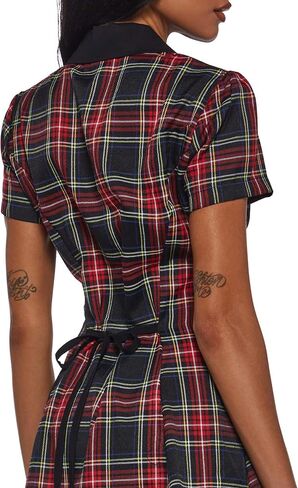 Dolls Kill Devil You Don't Exist Plaid Dress by Current Mood - Fit & Flare Plaid Dress with Notched Lapel for Grunge Fashion in Saudi Arabia