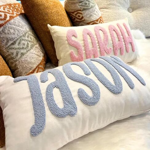 Personalized Pillow Cover w/Initial, Monogram Pillow Custom Name, Home Office Decor Punch Needle Embroidered Custom Room Decor for Couple Gift Cushion, Customizable Size in Saudi Arabia