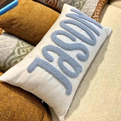 Personalized Pillow Cover w/Initial, Monogram Pillow Custom Name, Home Office Decor Punch Needle Embroidered Custom Room Decor for Couple Gift Cushion, Customizable Size in Saudi Arabia