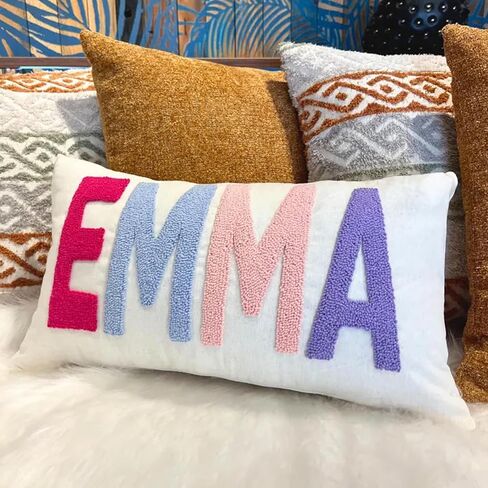 Personalized Pillow Cover w/Initial, Monogram Pillow Custom Name, Home Office Decor Punch Needle Embroidered Custom Room Decor for Couple Gift Cushion, Customizable Size in Saudi Arabia