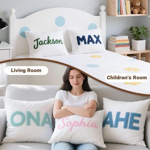 Personalized Pillow Cover w/Initial, Monogram Pillow Custom Name, Home Office Decor Punch Needle Embroidered Custom Room Decor for Couple Gift Cushion, Customizable Size in Saudi Arabia