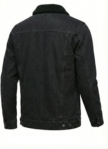 Mulch Man Black Wash Denim Trucker Jacket with Sherpa Collar - Men's Lightweight Jean Jacket, Windbreaker, Plus Size in Saudi Arabia