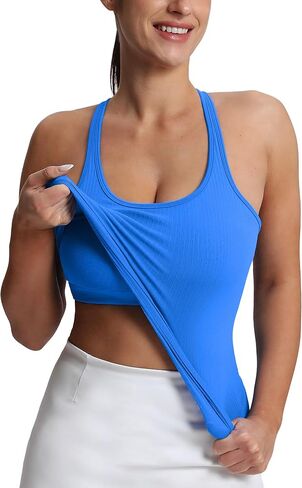 MathCat Seamless Workout Tank Top for Women with Built in Bra, Sleeveless Racerback Athletic Yoga Shirts Gym Tops in Kuwait