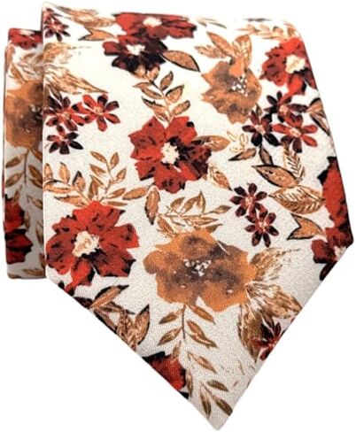 Men's Floral Satin Necktie, Stylish Novelty Tie for Weddings, Groomsmen Tie, Events, Brunt Orange Floral (Rust Orange, Regular) in Saudi Arabia