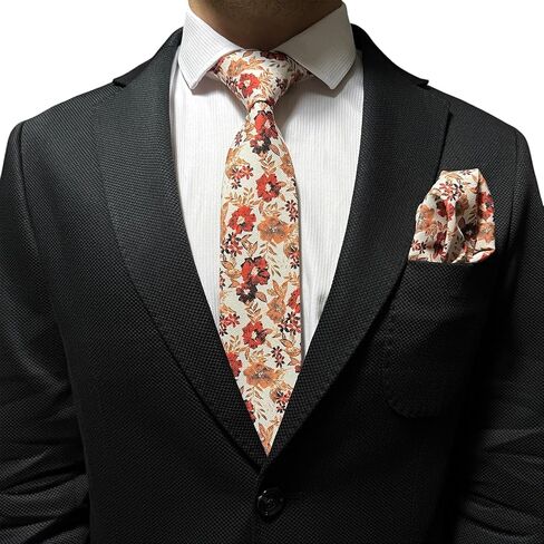 Men's Floral Satin Necktie, Stylish Novelty Tie for Weddings, Groomsmen Tie, Events, Brunt Orange Floral (Rust Orange, Regular) in Saudi Arabia