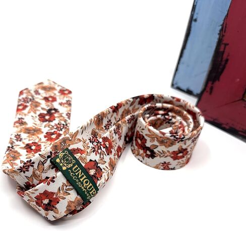 Men's Floral Satin Necktie, Stylish Novelty Tie for Weddings, Groomsmen Tie, Events, Brunt Orange Floral (Rust Orange, Regular) in Saudi Arabia