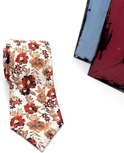 Men's Floral Satin Necktie, Stylish Novelty Tie for Weddings, Groomsmen Tie, Events, Brunt Orange Floral (Rust Orange, Regular) in Saudi Arabia