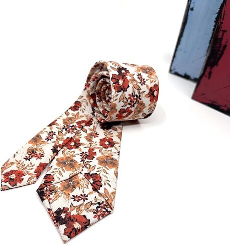 Men's Floral Satin Necktie, Stylish Novelty Tie for Weddings, Groomsmen Tie, Events, Brunt Orange Floral (Rust Orange, Regular) in Saudi Arabia