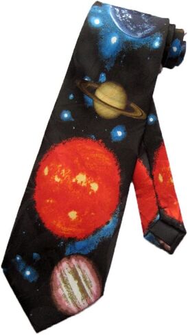Men's Solar System Planets Necktie-Black-One Size Neck Tie by Steven Harris in Kuwait