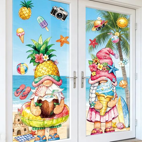 JarThenaAMCS 13.8 x 39.4'' Extra Large Patriotic Gnome Window Clings 4th of July Window Decals Red Blue American Flag Reusable Sticker Decoration for 250th Anniversary Independence Day Party, 2 Sheets in Kuwait
