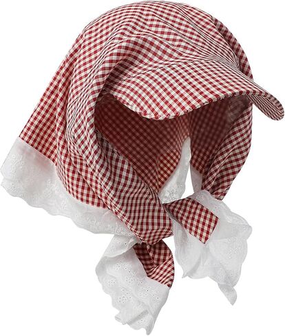 Women's Gingham Sun Headscarf Hat with Lace Trim Foldable UV Protection Neck Covering Visor Cap for Outdoor Beach in Kuwait