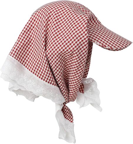 Women's Gingham Sun Headscarf Hat with Lace Trim Foldable UV Protection Neck Covering Visor Cap for Outdoor Beach in Kuwait