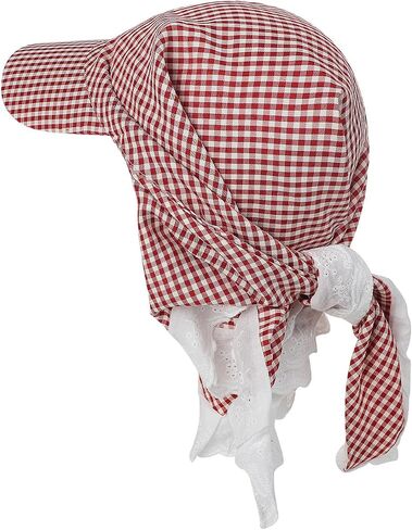 Women's Gingham Sun Headscarf Hat with Lace Trim Foldable UV Protection Neck Covering Visor Cap for Outdoor Beach in Kuwait