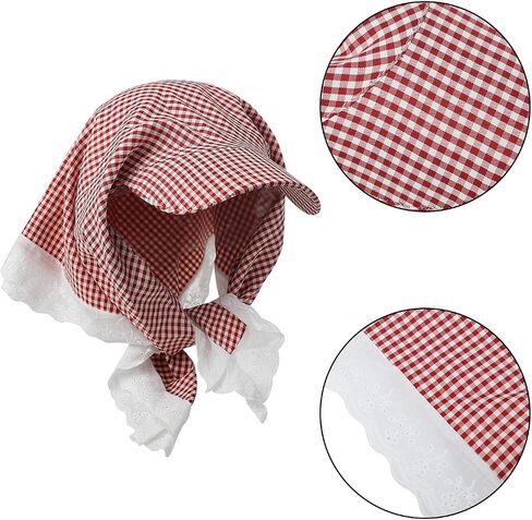 Women's Gingham Sun Headscarf Hat with Lace Trim Foldable UV Protection Neck Covering Visor Cap for Outdoor Beach in Kuwait