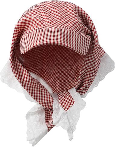 Women's Gingham Sun Headscarf Hat with Lace Trim Foldable UV Protection Neck Covering Visor Cap for Outdoor Beach in Kuwait