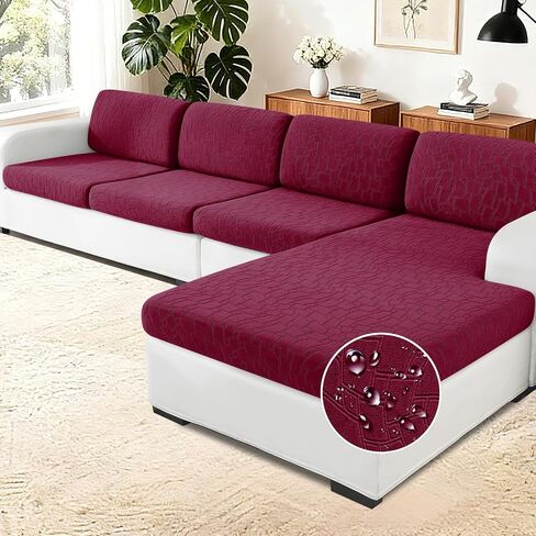 MAXIJIN Waterproof Sectional Couch Cover 4 Pieces Stretch Couch Cushion Covers for Sectional Sofa L Shape Seat Slipcovers with Elastic Bottom for Dog Pet (3 Seater + 1 Chaise, Dark Gray) in Saudi Arabia