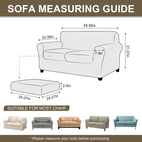 ANARACHON 3-Piece Split Faux Leather Fabric Loveseat Slipcover, 55-62" | Scratch resistant, pet friendly individual cushion couch covers for 2-seater sofas. Non-slip design (Brown). in Saudi Arabia