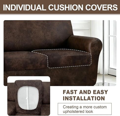 ANARACHON 3-Piece Split Faux Leather Fabric Loveseat Slipcover, 55-62" | Scratch resistant, pet friendly individual cushion couch covers for 2-seater sofas. Non-slip design (Brown). in Saudi Arabia