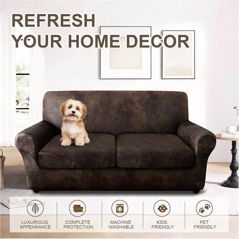 ANARACHON 3-Piece Split Faux Leather Fabric Loveseat Slipcover, 55-62" | Scratch resistant, pet friendly individual cushion couch covers for 2-seater sofas. Non-slip design (Brown). in Saudi Arabia
