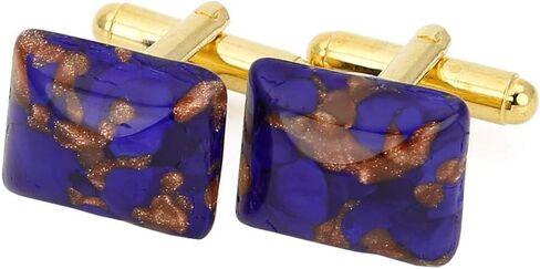 Glass Of Venice Murano Glass Avventurina Rectangular Cufflinks - Navy Blue in Kuwait