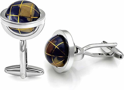 Unique Earth cufflinks,Dynamic Rotatable Cuff Links Mens,Blue Round Ball World Map Cuff-Links Father of The Bride Cufflinks in Saudi Arabia
