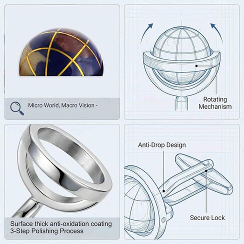 Unique Earth cufflinks,Dynamic Rotatable Cuff Links Mens,Blue Round Ball World Map Cuff-Links Father of The Bride Cufflinks in Saudi Arabia