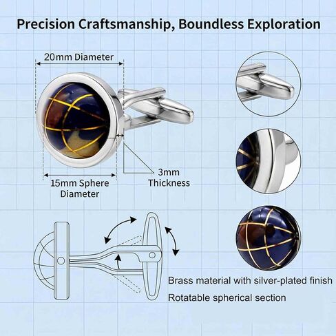Unique Earth cufflinks,Dynamic Rotatable Cuff Links Mens,Blue Round Ball World Map Cuff-Links Father of The Bride Cufflinks in Saudi Arabia