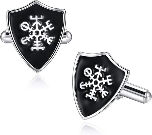 Viking Shield Cufflinks 925 Sterling Silver Black Viking Symbol Shirt Cufflinks for Men Unique Cuff Links Executive Groom Father Wedding Gift in Kuwait