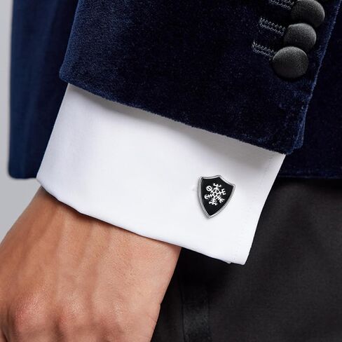 Viking Shield Cufflinks 925 Sterling Silver Black Viking Symbol Shirt Cufflinks for Men Unique Cuff Links Executive Groom Father Wedding Gift in Kuwait